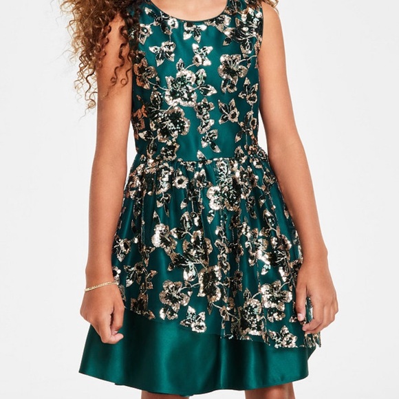 Rare Editions Sleeveless Sequin with Asymmetrical Mesh Overlay Skirt Dress